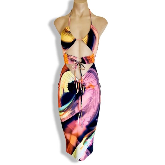 White Fox Boutique Dresses & Skirts - White Fox Boutique cut-out multi-colour digital blur print midi dress XS & LARGE